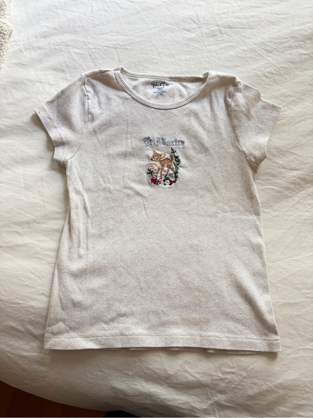 Brandy Melville / John Galt Cream Embroidered Fawn Tee